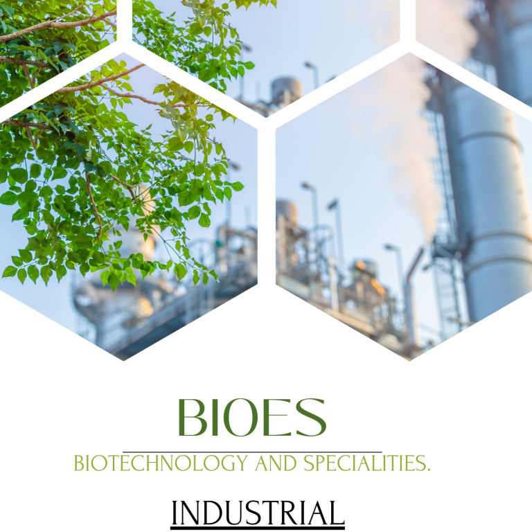 Fondo industrial con chimeneas y vegetación en primer plano.